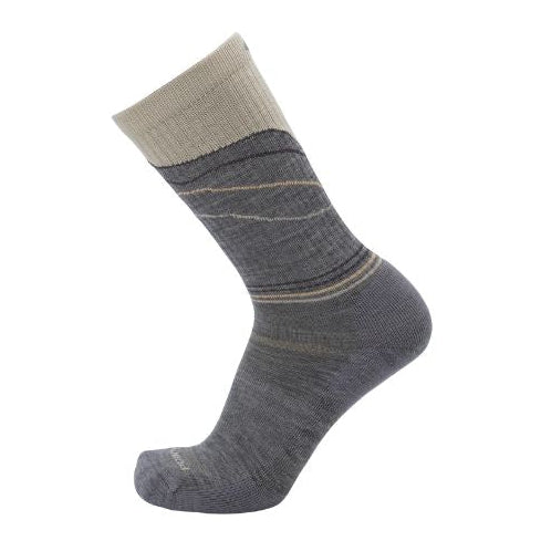 Grey and cream sock with a cliff ridgeline graphic