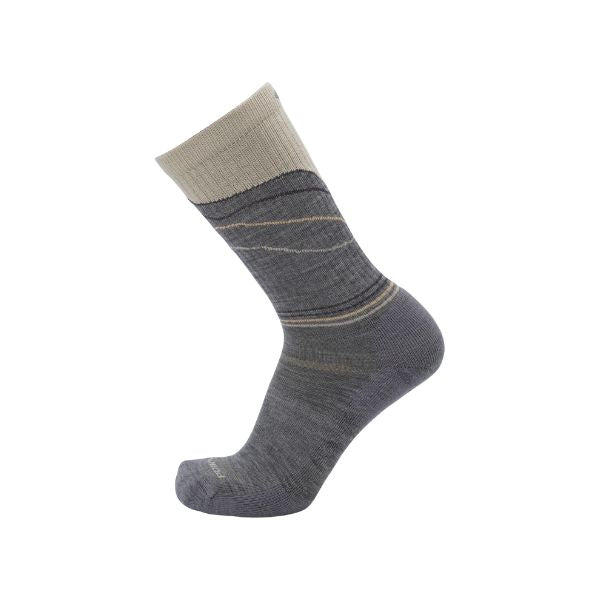 Grey and cream sock with a cliff ridgeline graphic