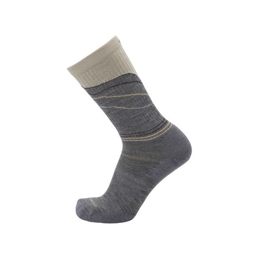 Grey and cream sock with a cliff ridgeline graphic