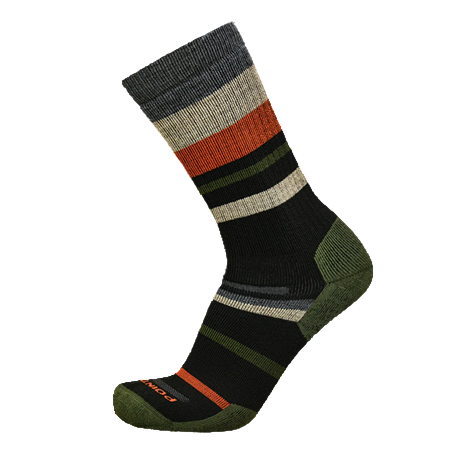 Multicolored striped sock on a white background